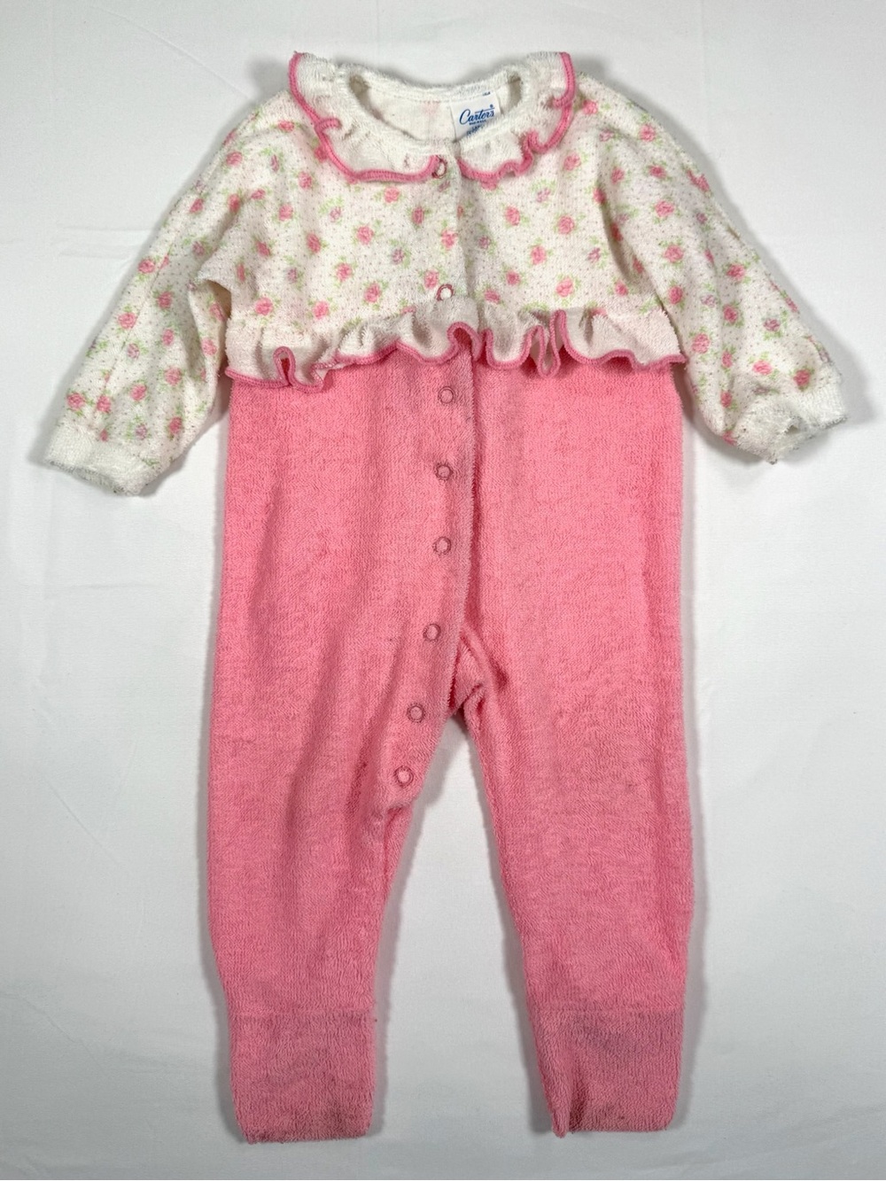 VINTAGE CARTERS Girls Terry Cloth Sleeper Size 12-18M (Large 19 To 27 Lbs) 1970s